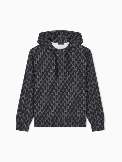 EMPORIO ARMANI DOUBLE JERSEY HOODIE WITH ALL-OVER LOGO PRINT