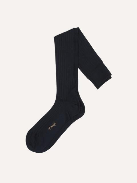 Drake's Dark Navy Cotton Over-the-Calf Socks