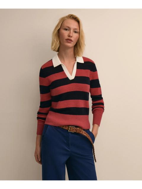 Brooks Brothers Merino Wool Striped Johnny Collar Sweater