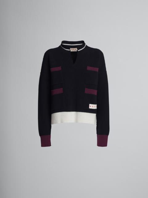 Marni SHETLAND WOOL AND COTTON CROPPED CREWNECK SWEATER