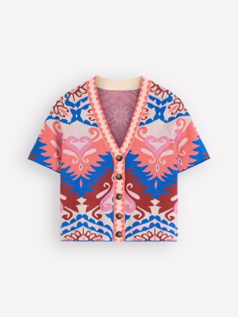 BODEN Short Sleeve Jacquard Cardigan-Aztec