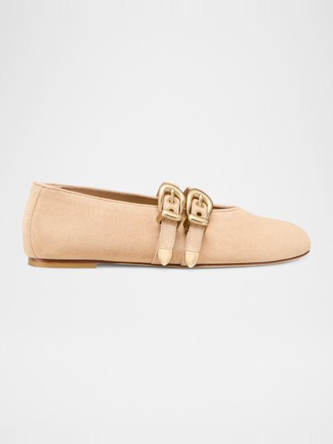 Stuart Weitzman Maven Suede Buckle Mary Jane Ballerina Flats
