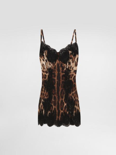 Dolce & Gabbana Satin top in leopard print with shoulder straps and lace detail