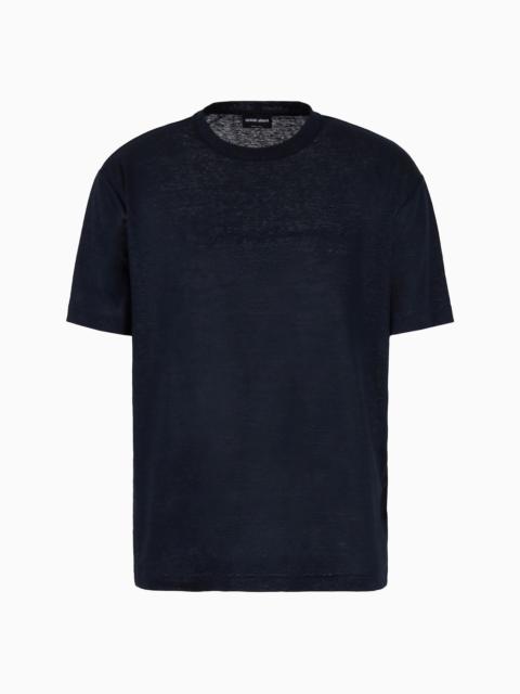 GIORGIO ARMANI Linen jersey crew-neck T-shirt with signature logo