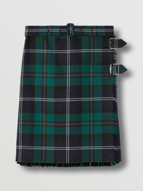 Pleated Panel Check Wool Belted Kilt