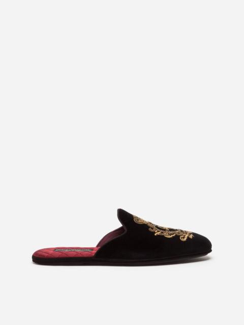 Dolce & Gabbana Velvet slippers with coat of arms embroidery