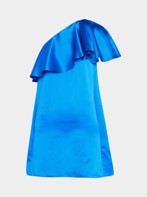 One-Shoulder Ruffle Satin Mini Dress