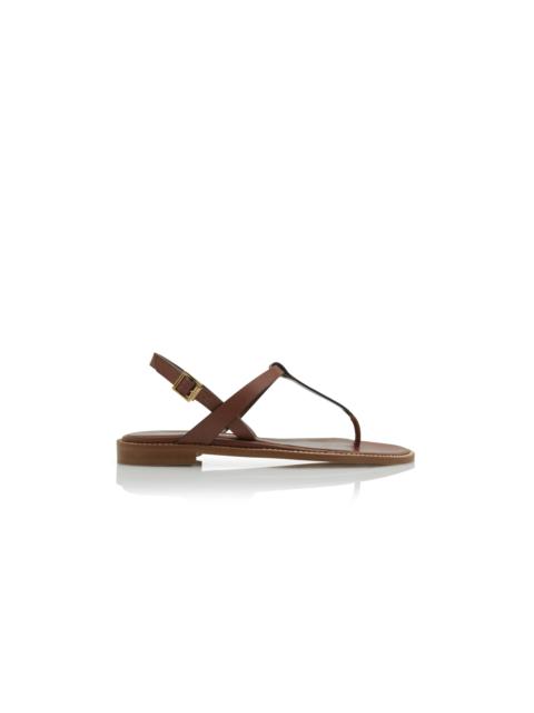 Mid Brown Calf Leather Flat Sandals