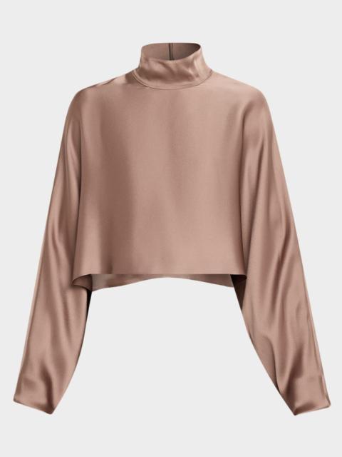 LAPOINTE Satin Long-Sleeve Caftan Crop Top