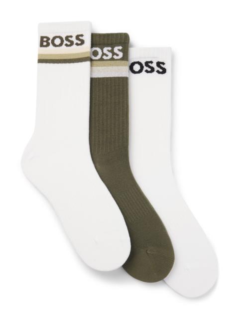 BOSS THREE-PACK OF BAMBOO-BLEND ANKLE SOCKS WITH LOGOS