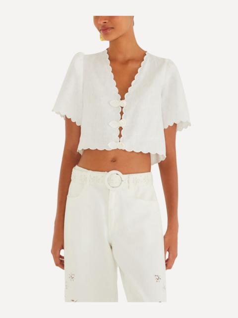 FARM RIO Off-White Roses Scallop Artisanal Top