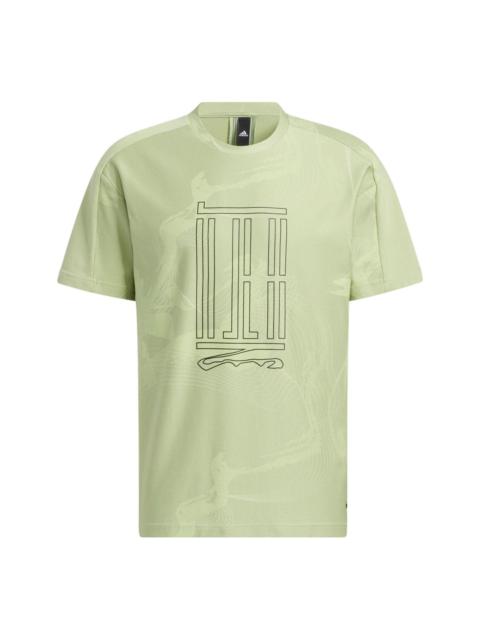 adidas adidas WJ AOP TEE Sports Short Sleeve Orange Green HE5147