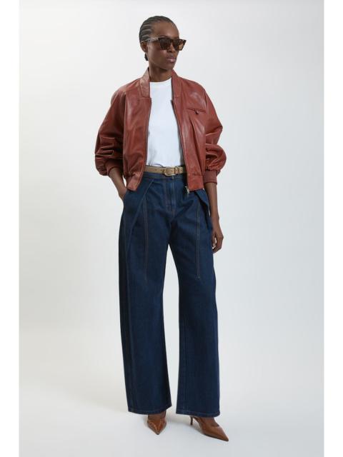 KAREN MILLEN Harper's Bazaar Leather Collared Bomber Jacket