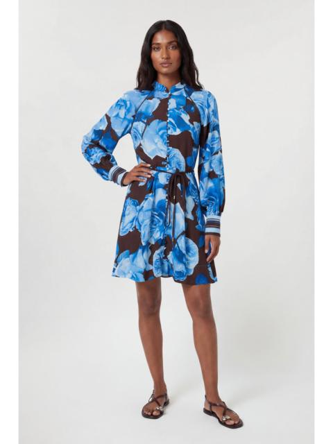 KAREN MILLEN Viscose Woven Stripe Contrast Blue Floral Mini Dress