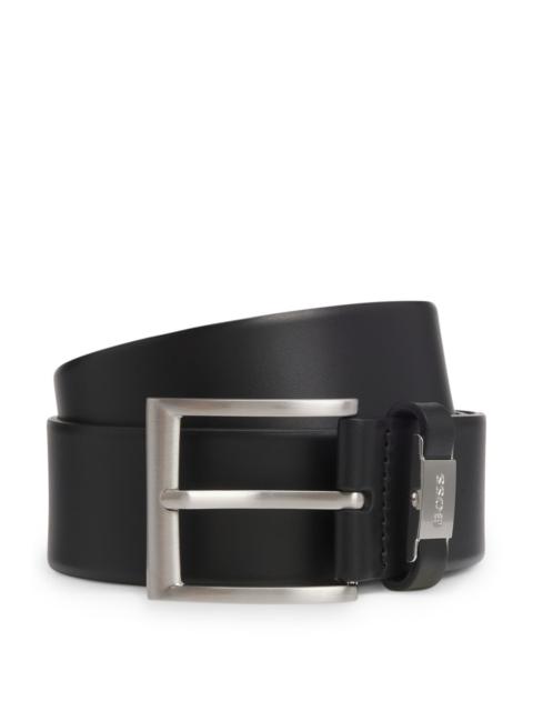 BOSS ITALIAN-LEATHER BELT WITH LOGO KEEPER AND BRUSHED HARDWARE