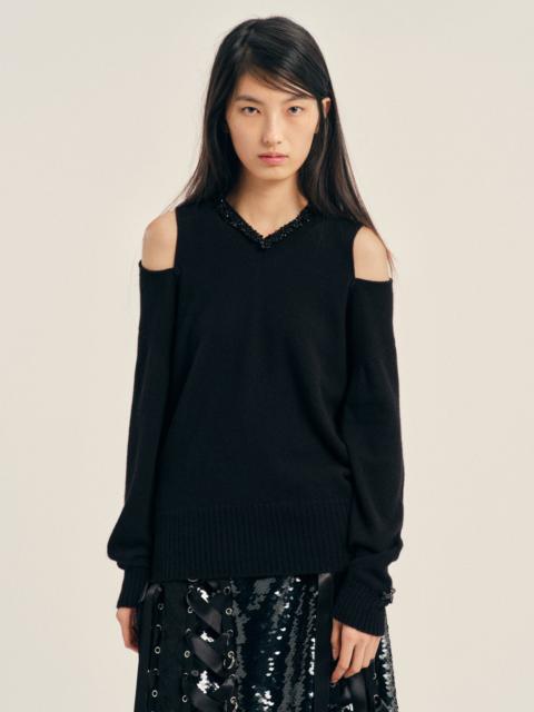 Simone Rocha Embellished Relaxed Cashmere Slash V-Neck Jumper