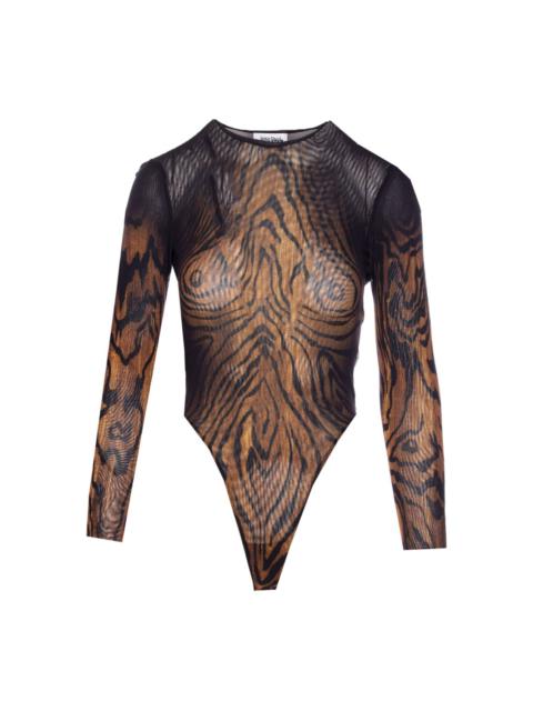 Jean Paul Gaultier tiger-print mesh bodysuit