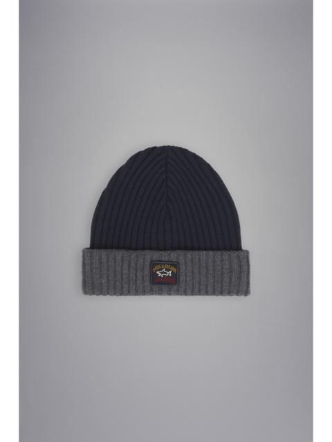 Paul & Shark RIBBED WOOL BEANIE WITH ICONIC BADGE