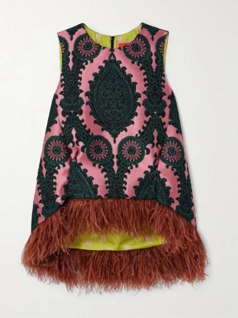 Icon La Scala feather-trimmed embroidered brocade top