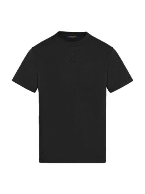 Louis Vuitton Men's LOUIS VUITTON Logo Solid Color Short Sleeve Black T-Shirt 1A96WN