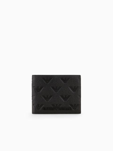 EMPORIO ARMANI Leather wallet with all-over embossed eagle