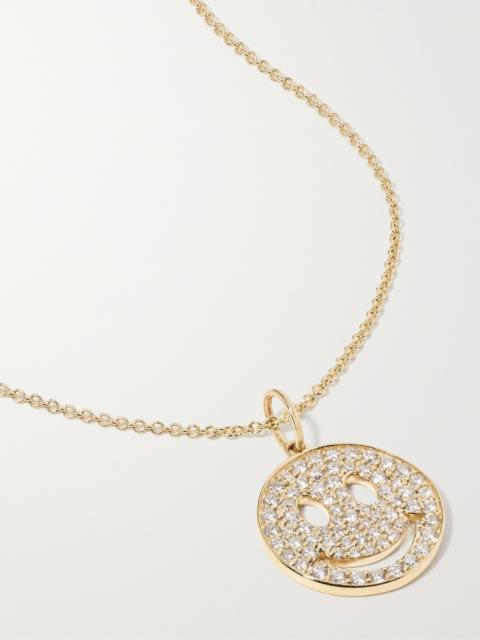 SYDNEY EVAN Medium Happy Face 14-karat Gold Diamond Necklace