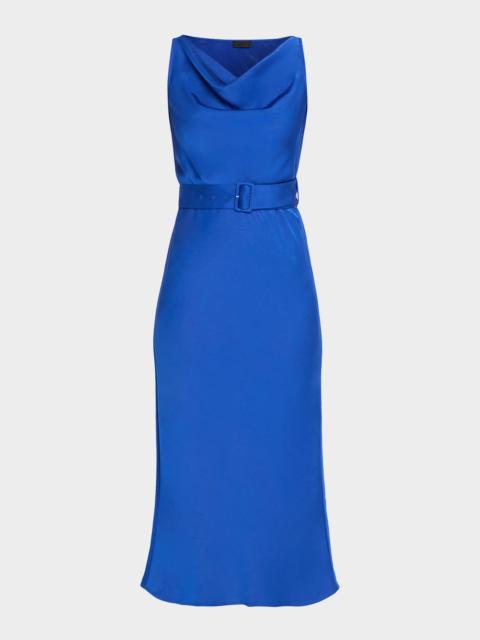 LAPOINTE Satin Sleeveless Belted Dress