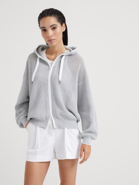 Brunello Cucinelli Cotton sparkling net hooded cardigan