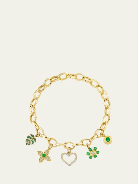 SYDNEY EVAN 14K Diamond and Emerald Multi Charm Bracelet