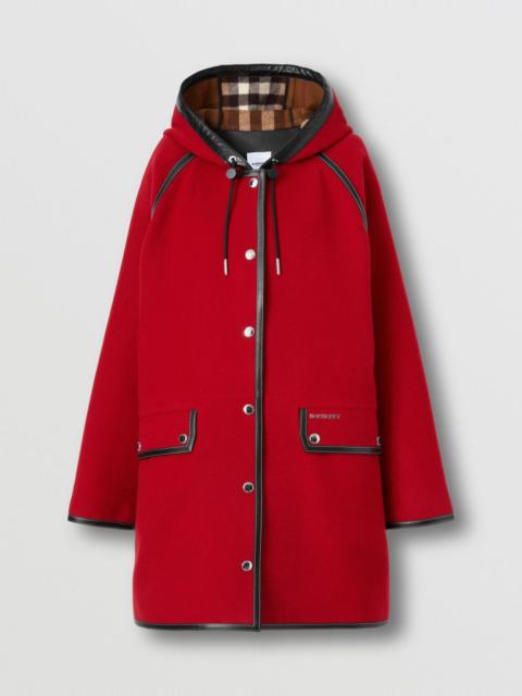 Burberry Leather Trim Wool Hooded Parka