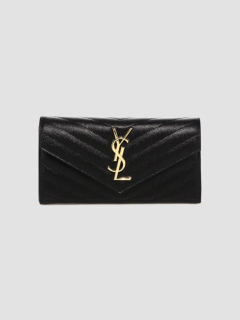 SAINT LAURENT Women's Monogram Matelassé Leather Flap Wallet - Black