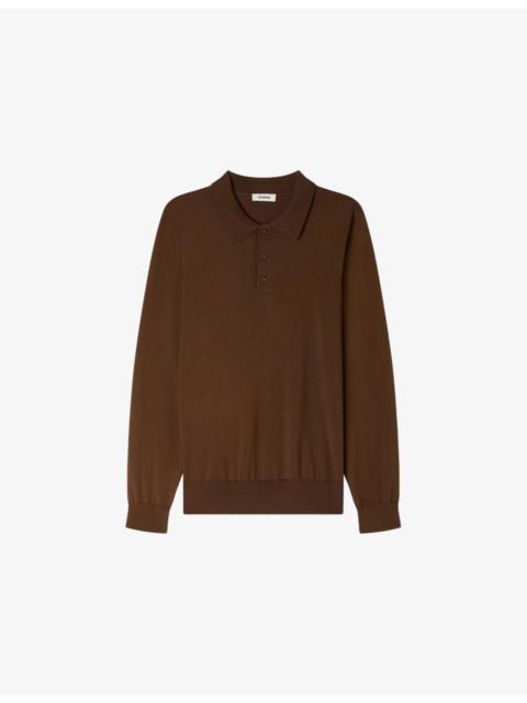 Sandro Ribbed Long-Sleeve Stretch-Knit Polo