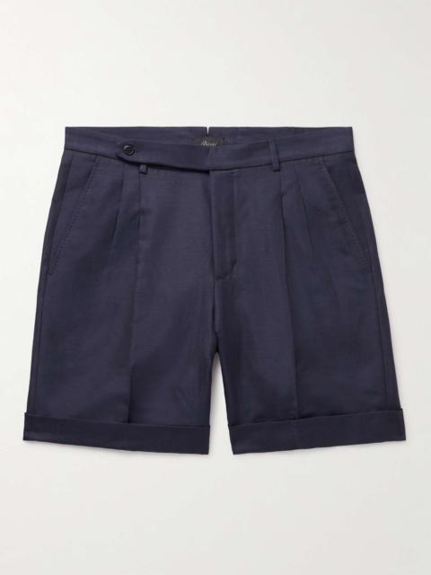 Slim-Fit Straight-Leg Pleated Wool, Linen and Silk-Blend Shorts