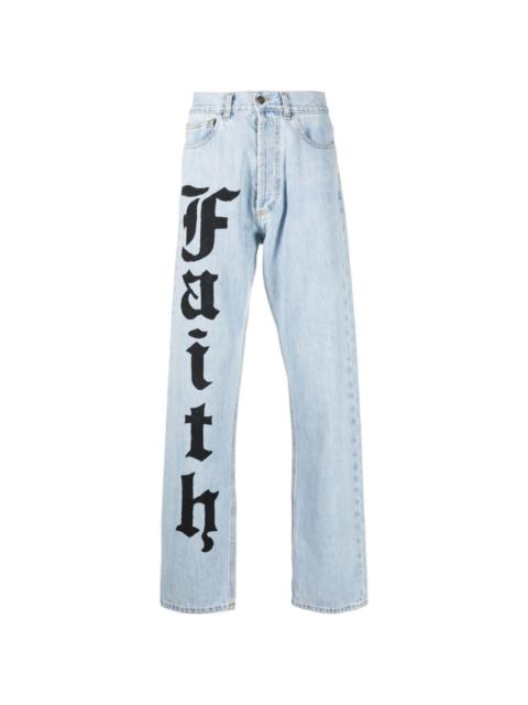 Faith Connexion logo-print loose straight-leg jeans