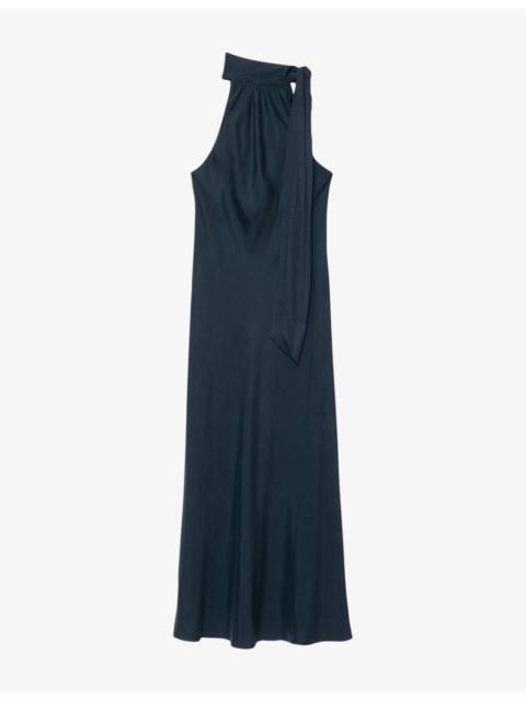 ALLSAINTS Beril High-Neck Silk-Blend Maxi Dress