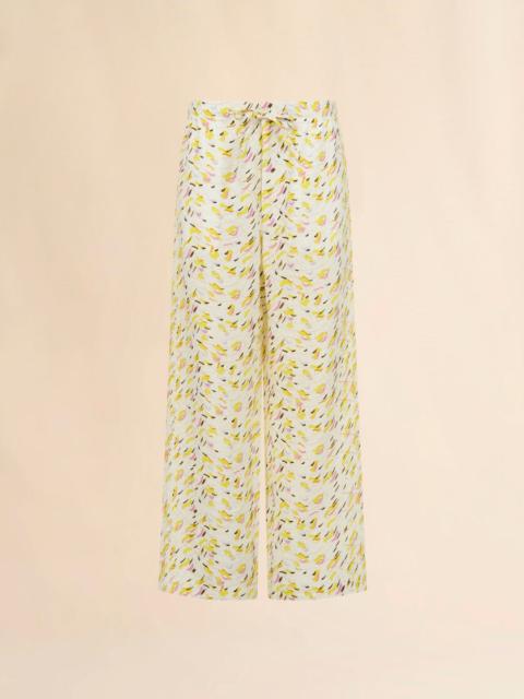 Marni YELLOW LINEN TROUSERS WITH BRUSHSTROKE WAVE PRINT