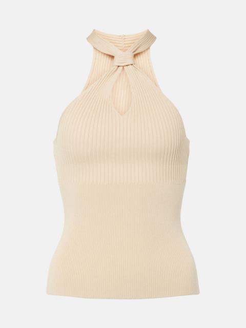 Andrea ribbed-knit halterneck top