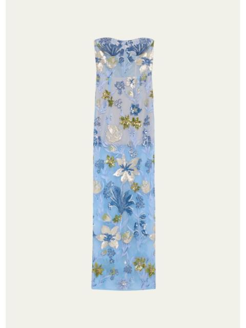 BRONX BANCO Dahlia Sequin Floral Column Gown