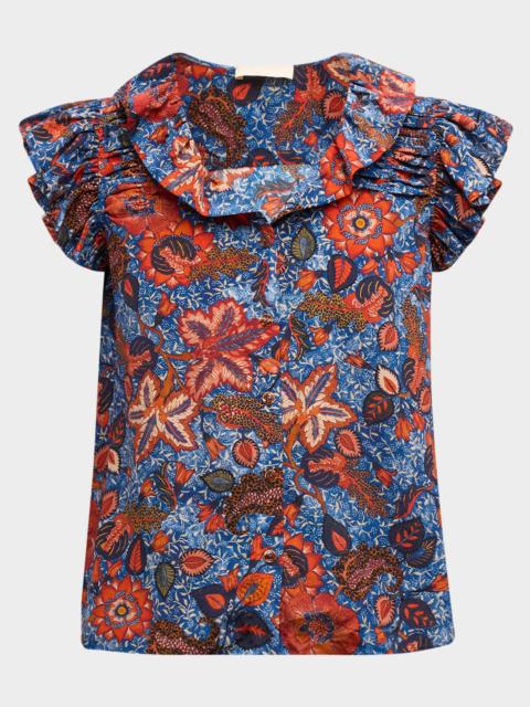 ULLA JOHNSON Ivette Floral-Print Ruffle Silk Top