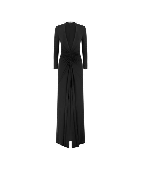 STRETCH SABLE' JERSEY DEEP V-NECK EVENING DRESS