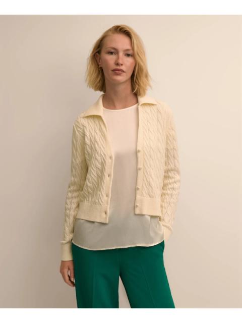 Brooks Brothers Cropped Cotton Cable-Knit Polo Cardigan