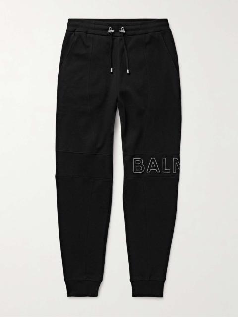 Balmain Slim-Fit Tapered Reflective Logo-Embossed Cotton-Jersey Sweatpants