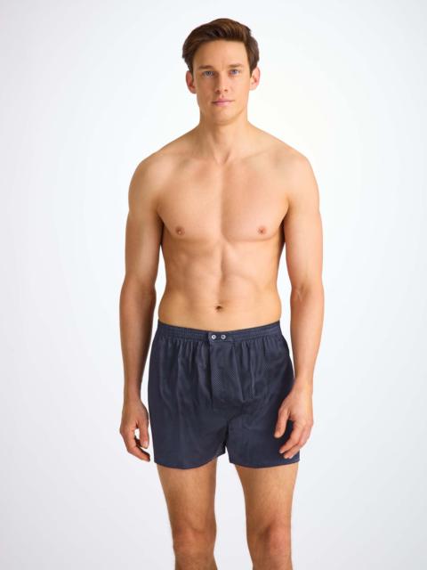 Derek Rose Men's Classic Fit Boxers Silk Satin Navy Micro Dot Print