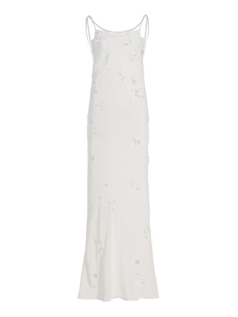 BERNADETTE Pearl-Embroidered Silk Maxi Slip Dress white