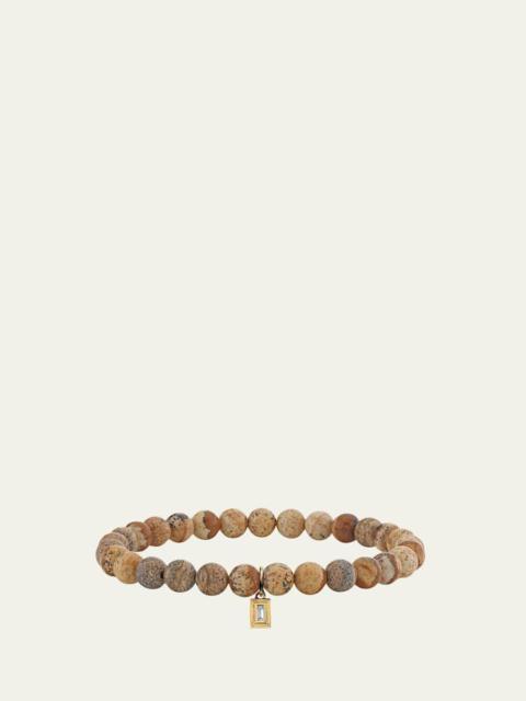 SYDNEY EVAN 14K Single Baguette Diamond on Jasper Stretch Bracelet