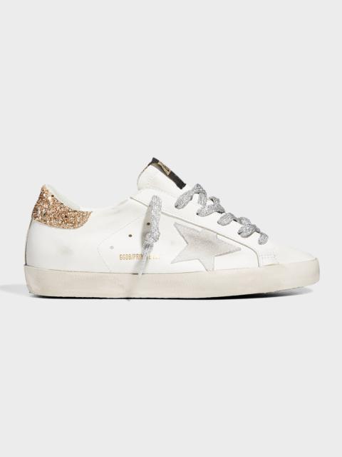 Golden Goose Super-Star sneakers with snake-print silver leather star and gold  glitter heel tab | REVERSIBLE