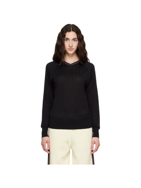 WALES BONNER Black Viscose Silk Knit Roots Polo