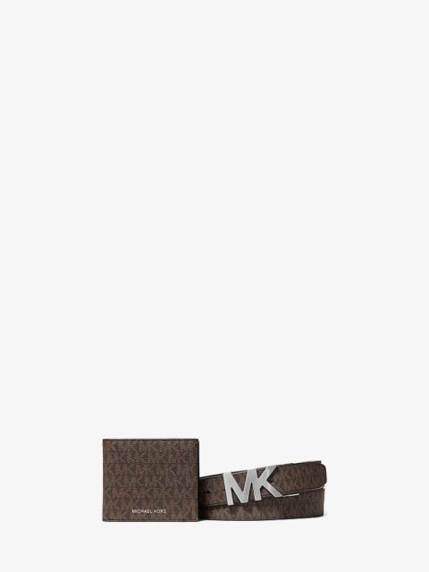 MICHAEL KORS Signature Logo Wallet and Reversible Belt Gift Set