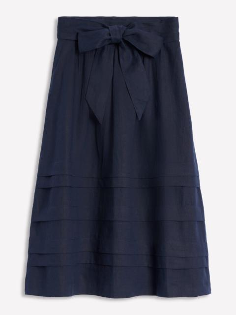 BODEN Pintuck Linen Midi Skirt-Navy