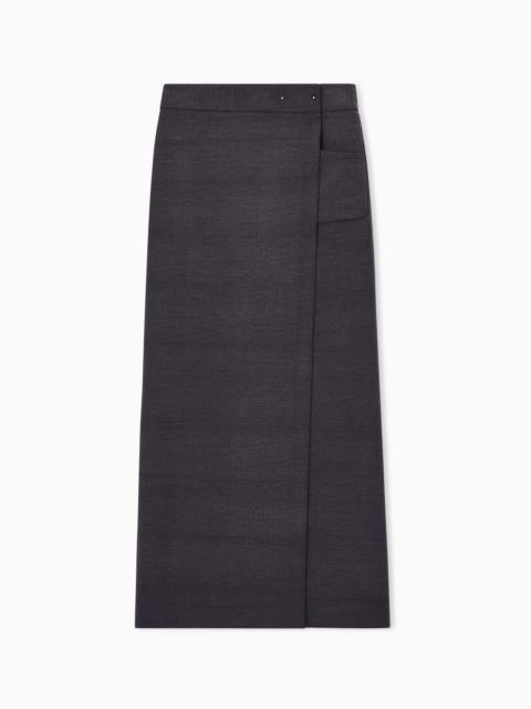 GIORGIO ARMANI LONG WRAP SKIRT IN WASHED SILK AND WOOL WITH A PATCH POCKET